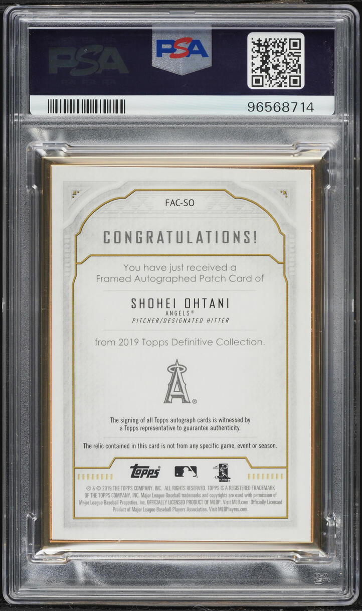 2019 Topps Definitive Collection Framed Shohei Ohtani PATCH AUTO /10 #SO PSA 10 GEM MINT