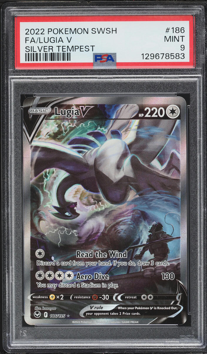 2022 Pokemon Sword & Shield Silver Tempest Full Art Lugia V #186 PSA 9 MINT
