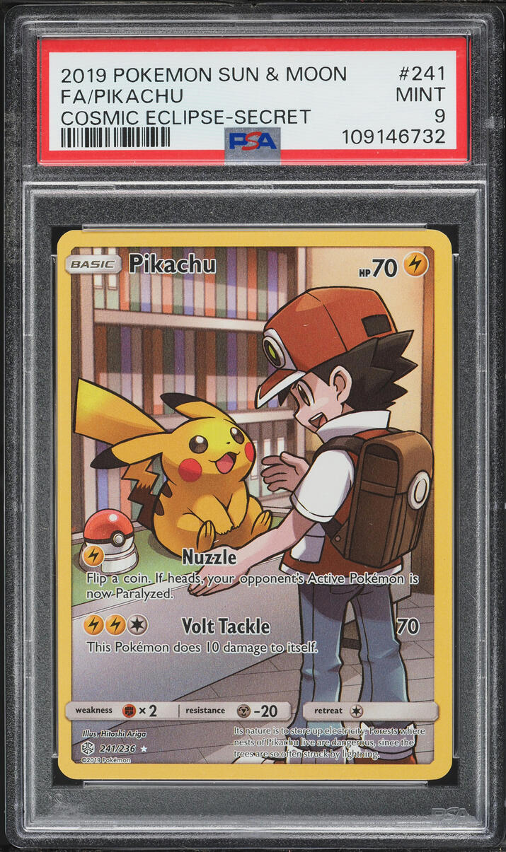 2019 Pokemon Sun & Moon Cosmic Eclipse Full Art Pikachu #241 PSA 9 MINT