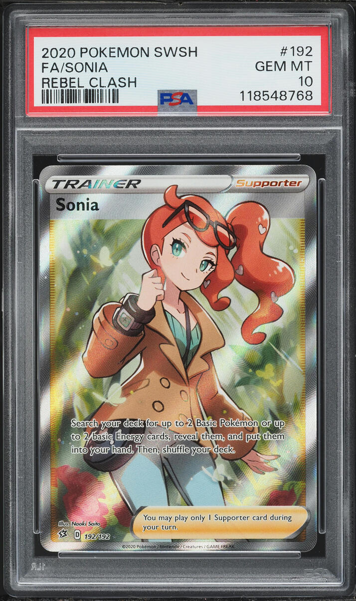2020 Pokemon Sword & Shield Rebel Clash Full Art Sonia #192 PSA 10 GEM MINT