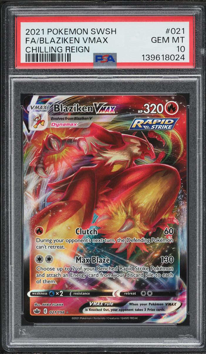 2021 Pokemon Sword & Shield Chilling Reign Full Art Blaziken VMAX #21 PSA 10 GEM MINT