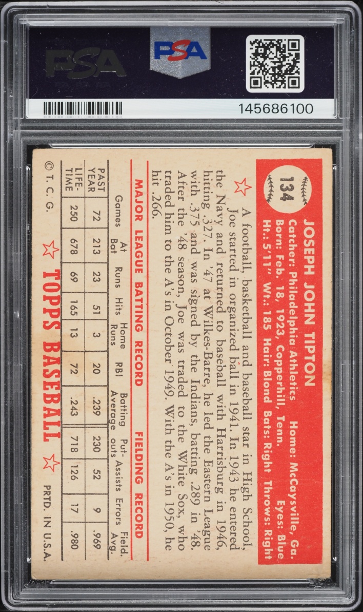 1952 Topps Joe Tipton #134 PSA 2 GD