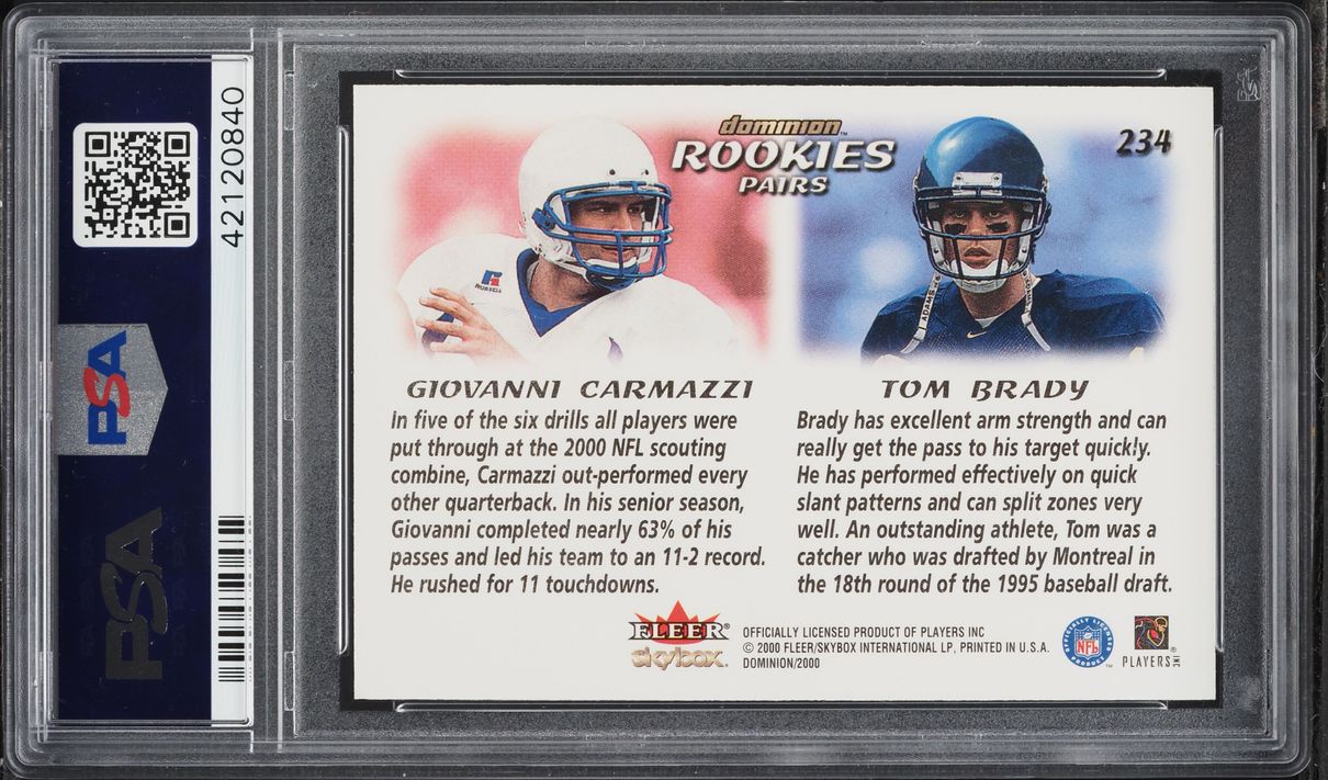 2000 Skybox Dominion Extra Giovanni Carmazzi Tom Brady ROOKIE #234 PSA 9 MINT