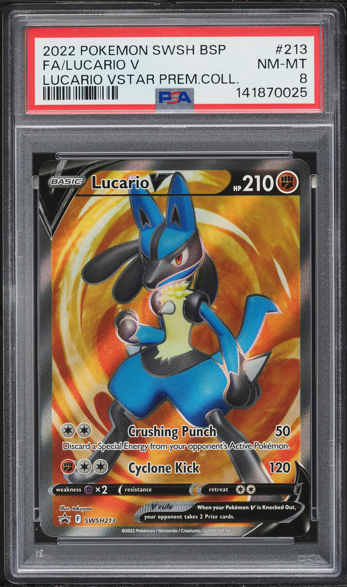 2022 Pokemon Sword & Shield Promo Premium Full Art Lucario V #213 PSA 8 NM-MT