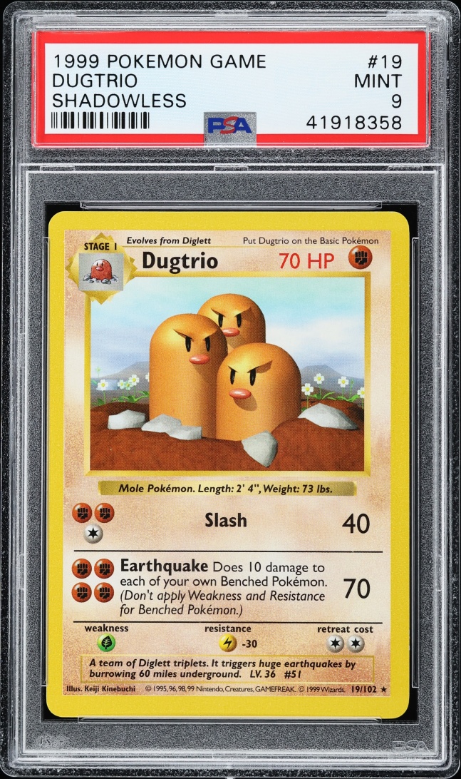 1999 Pokemon Base Set Shadowless Dugtrio #19 PSA 9 MINT