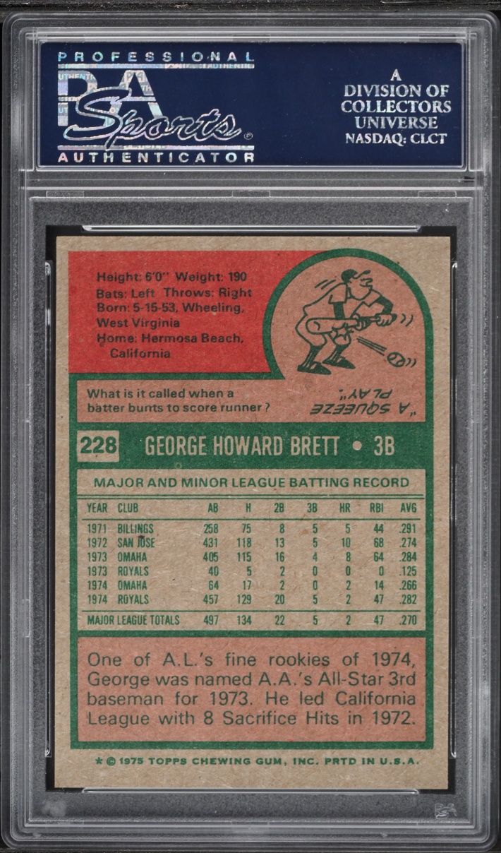 1975 Topps George Brett ROOKIE #228 PSA 9 MINT