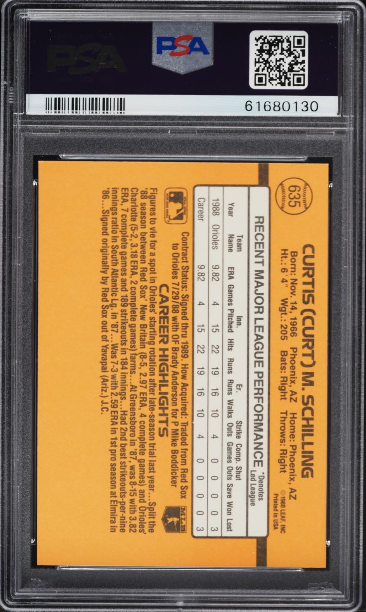1989 Donruss Curt Schilling ROOKIE #635 PSA 7 NRMT