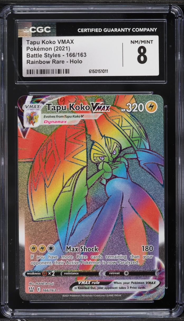2021 Pokemon Sword & Shield Battle Styles Rainbow Rare Tapu Koko VMAX #166 CGC 8 NM-MT