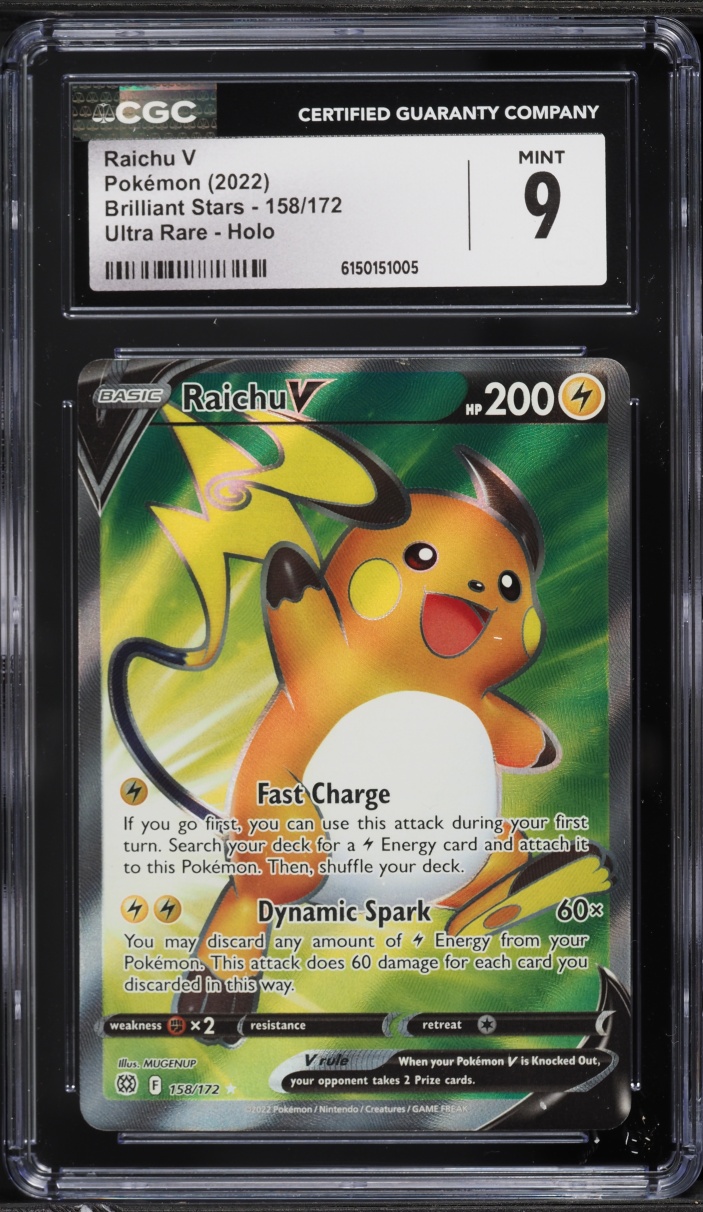 2022 Pokemon Sword & Shield Brilliant Stars Full Art Raichu V #158 CGC 9 MINT