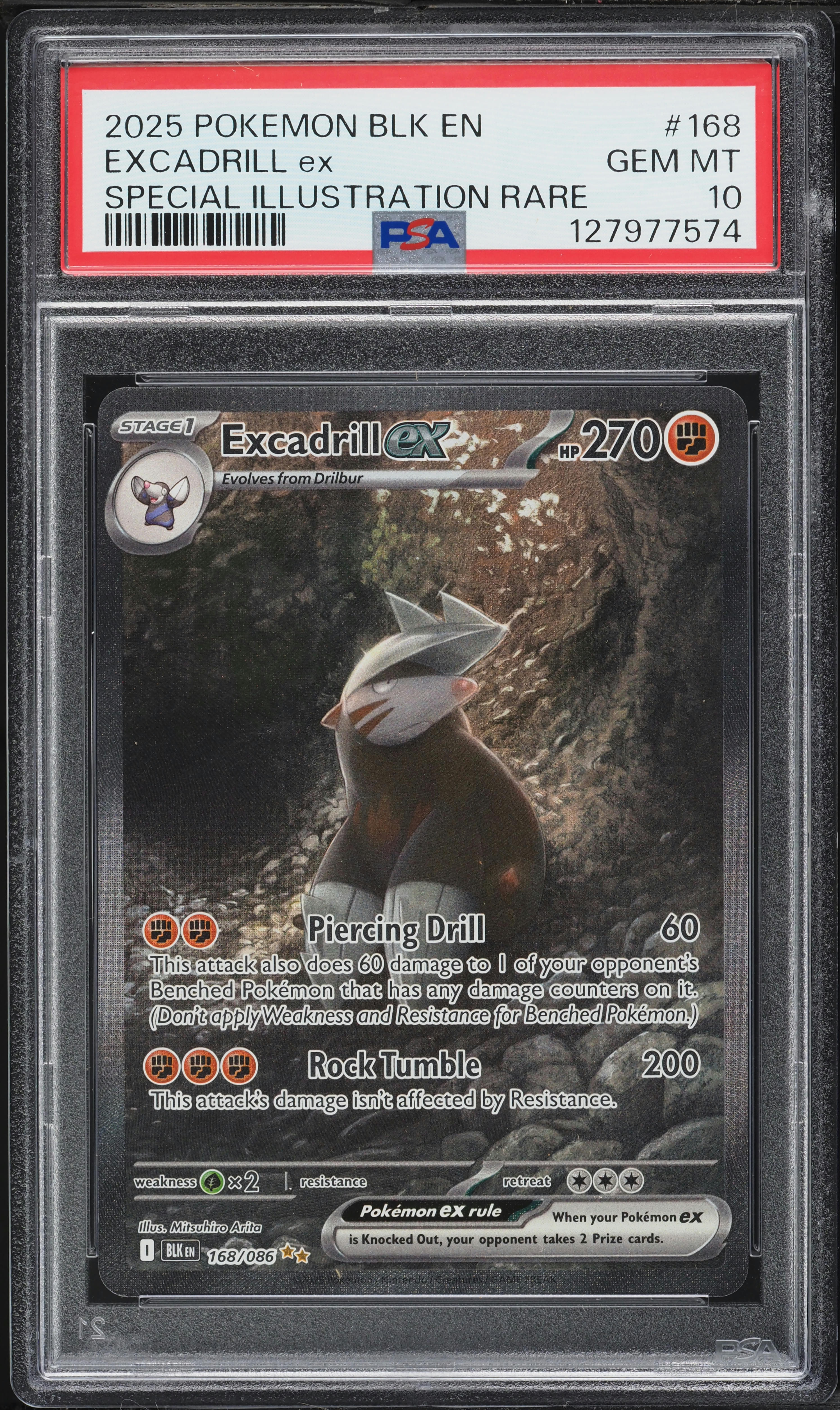 2025 Pokemon Scarlet & Violet Black Bolt SIR Excadrill EX #168 PSA 10 GEM MINT