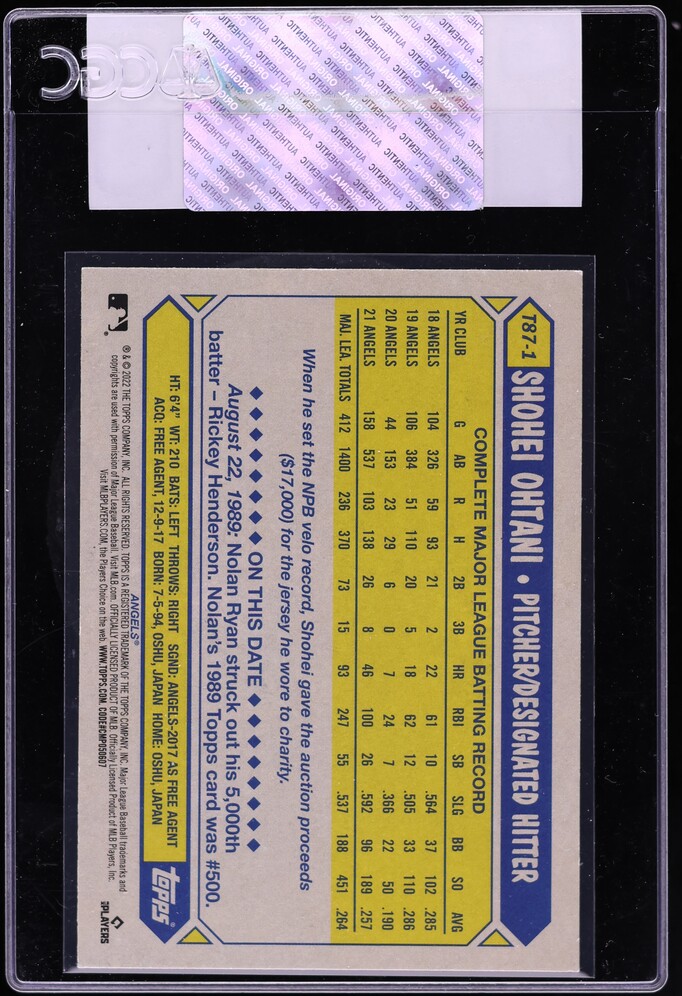 2022 Topps '87 Shohei Ohtani #T87-1 CGC AUTH