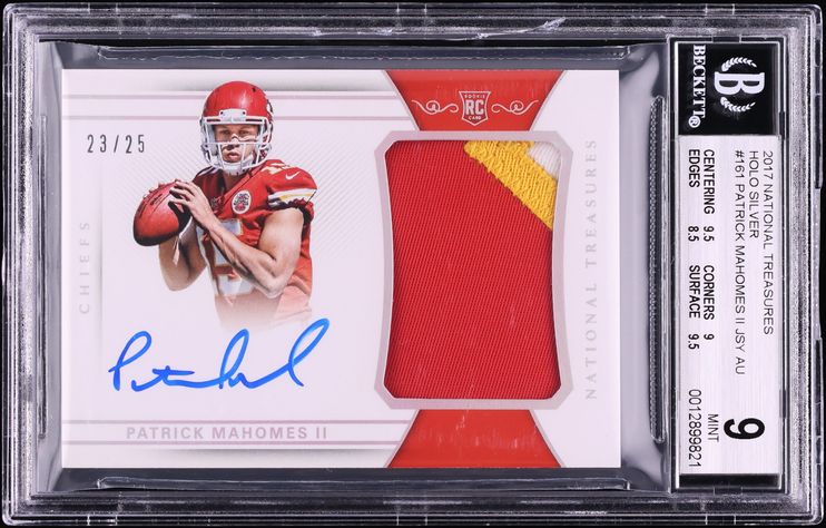 2017 National Treasures Holo Silver Patrick Mahomes II ROOKIE PATCH AUTO /25 #161 BGS 9 MINT