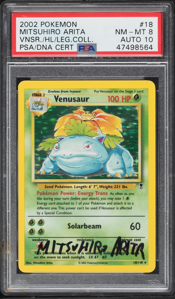 2002 Pokemon Legendary Collection Holo Venusaur Mitsuhiro Arita AUTO DNA 10 #18 PSA 8 NM-MT