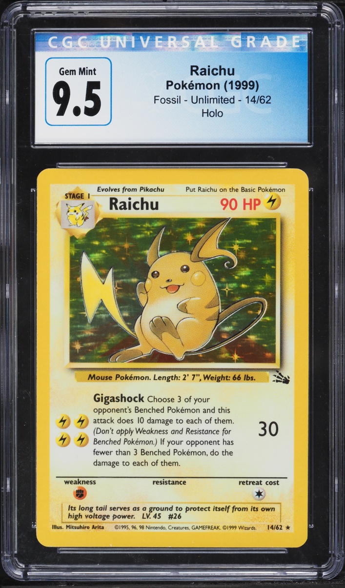 1999 Pokemon Fossil Holo Raichu #14 CGC 9.5 GEM MINT