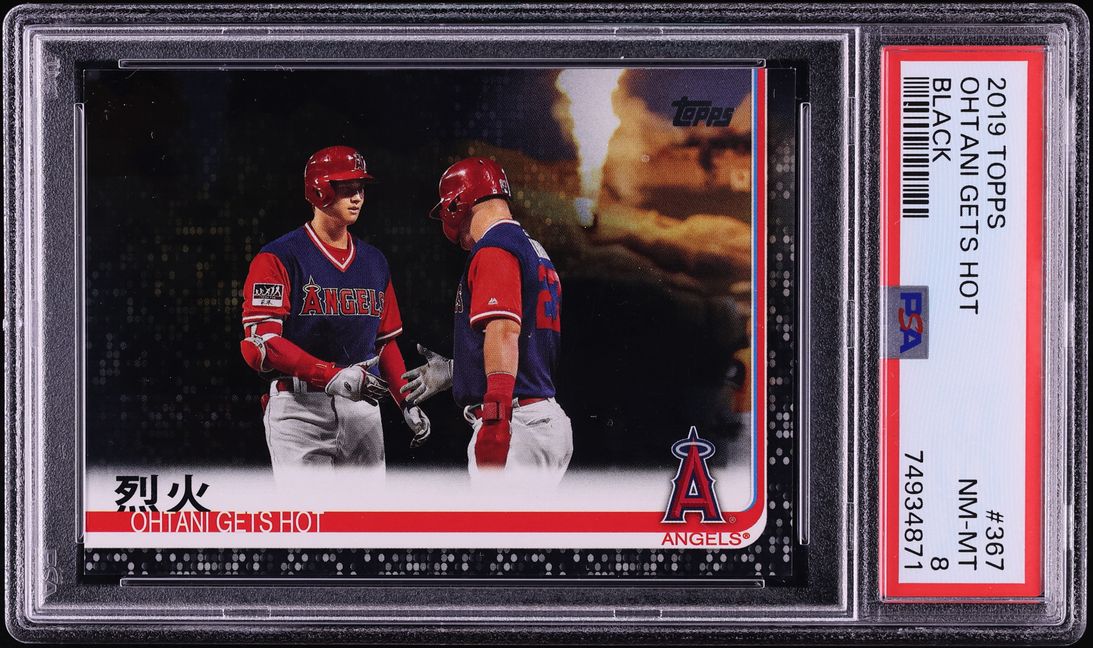 2019 Topps Black Gets Hot Mike Trout w/ Shohei Ohtani /67 #367 PSA 8 NM-MT