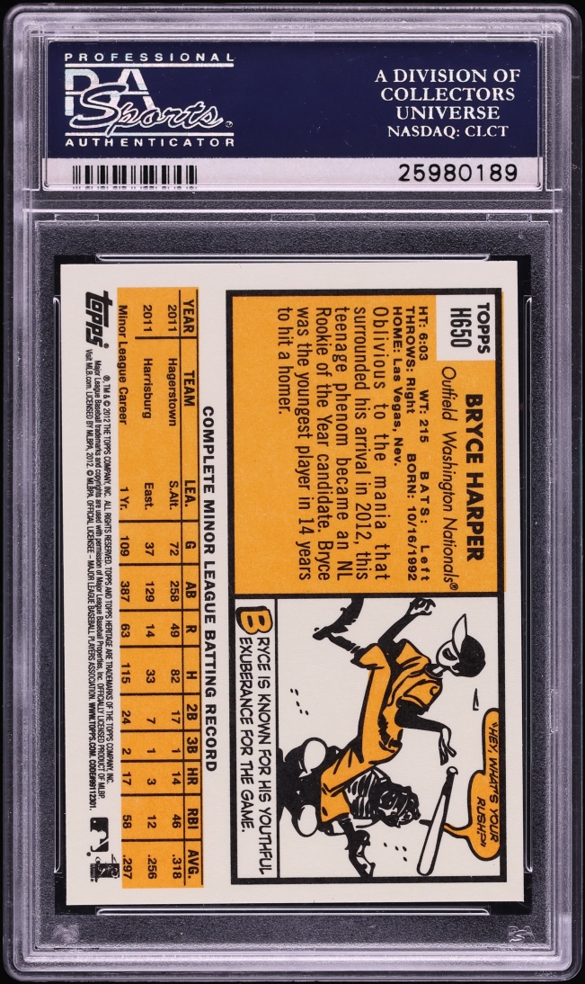 2012 Topps Heritage Bryce Harper ROOKIE #H650 PSA 10 GEM MINT - Photo 2