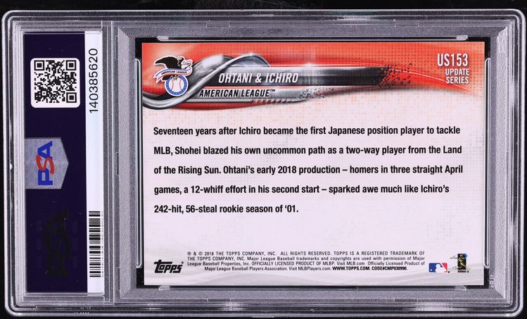 2018 Topps Update Ichiro & Shohei Ohtani ROOKIE #US153 PSA 10 GEM MINT