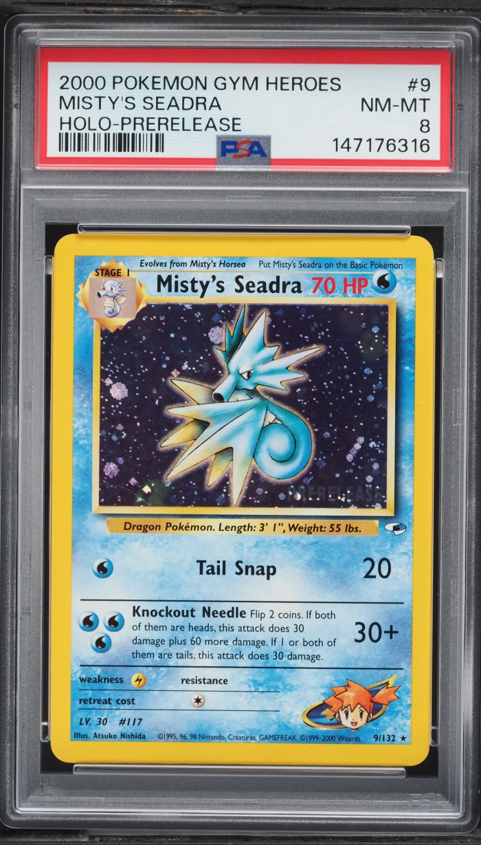 2000 Pokemon Gym Heroes Prerelease Holo Misty's Seadra #9 PSA 8 NM-MT