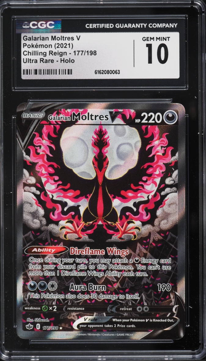 2021 Pokemon Sword & Shield Chilling Reign Full Art Galarian Moltres V #177 CGC 10 GEM MINT