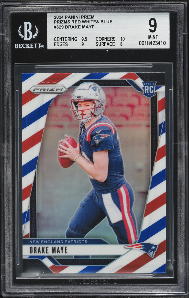 2024 Panini Prizm Red White & Blue Drake Maye ROOKIE #329 BGS 9 MINT
