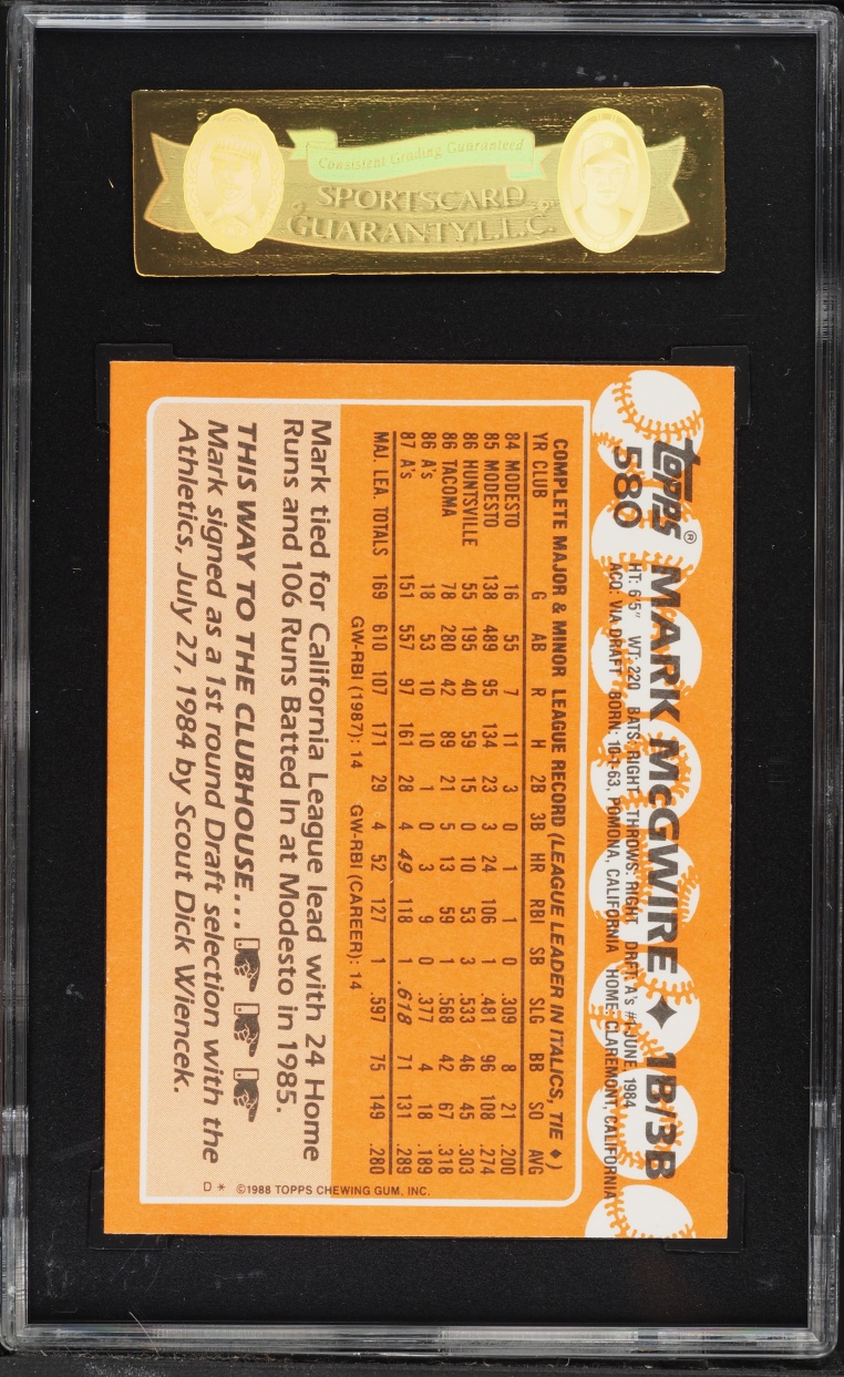 1988 Topps Tiffany Mark McGwire #580 SGC 9 MINT