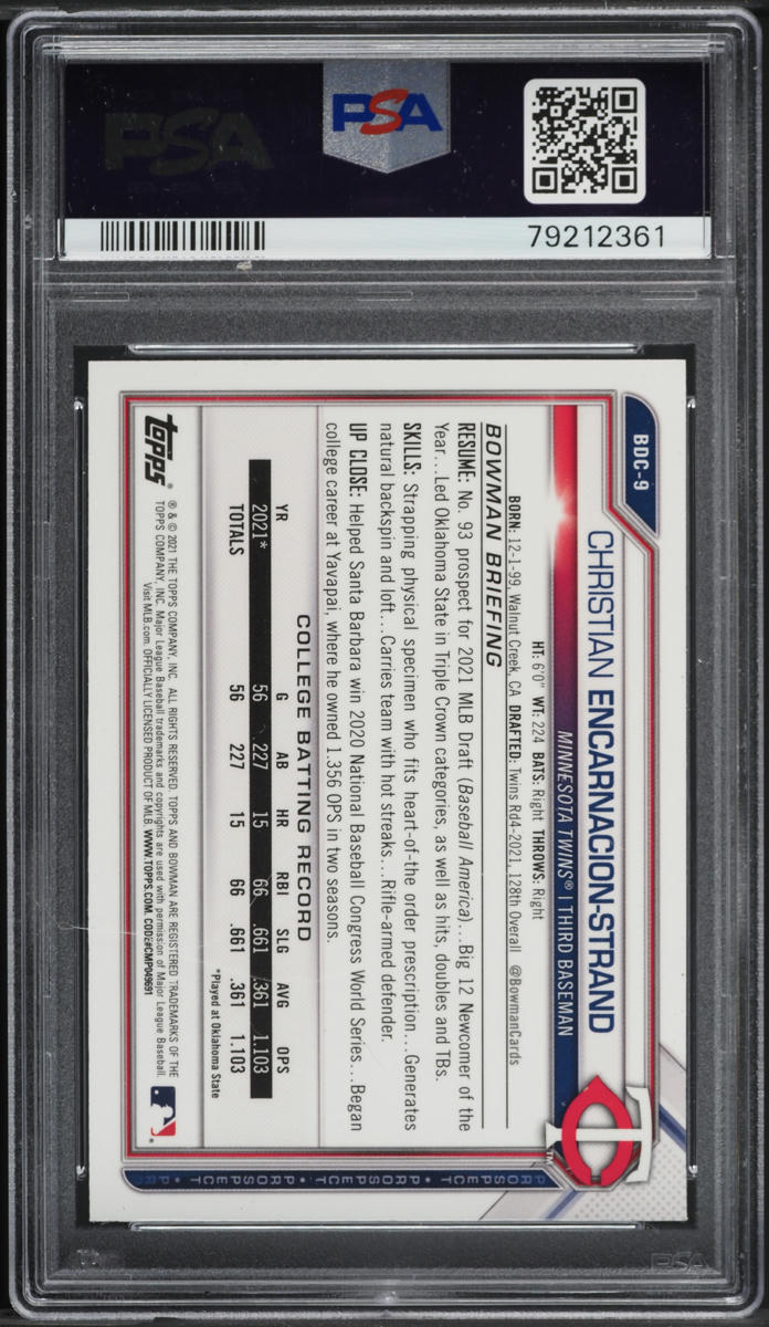 2021 Bowman Chrome Draft Sapphire Christian Encarnacion-Strand PROSPECT PSA 10