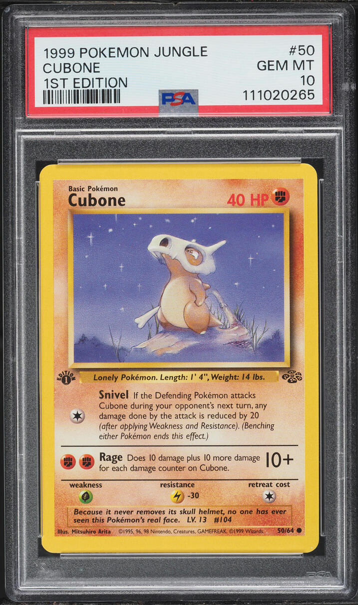 1999 Pokemon Jungle 1st Edition Cubone #50 PSA 10 GEM MINT