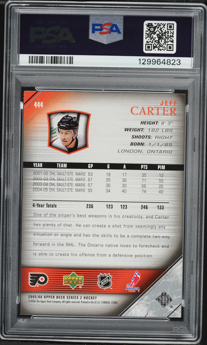 2005 Upper Deck Young Guns Jeff Carter ROOKIE #444 PSA 10 GEM MINT