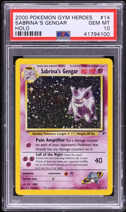 2000 Pokemon Gym Heroes Holo Sabrina's Gengar #14 PSA 10 GEM MINT