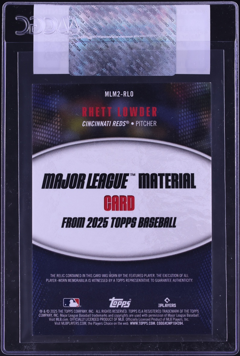 2025 Topps Major League Material Rhett Lowder ROOKIE PATCH #MLM2-RLO CGC AUTH
