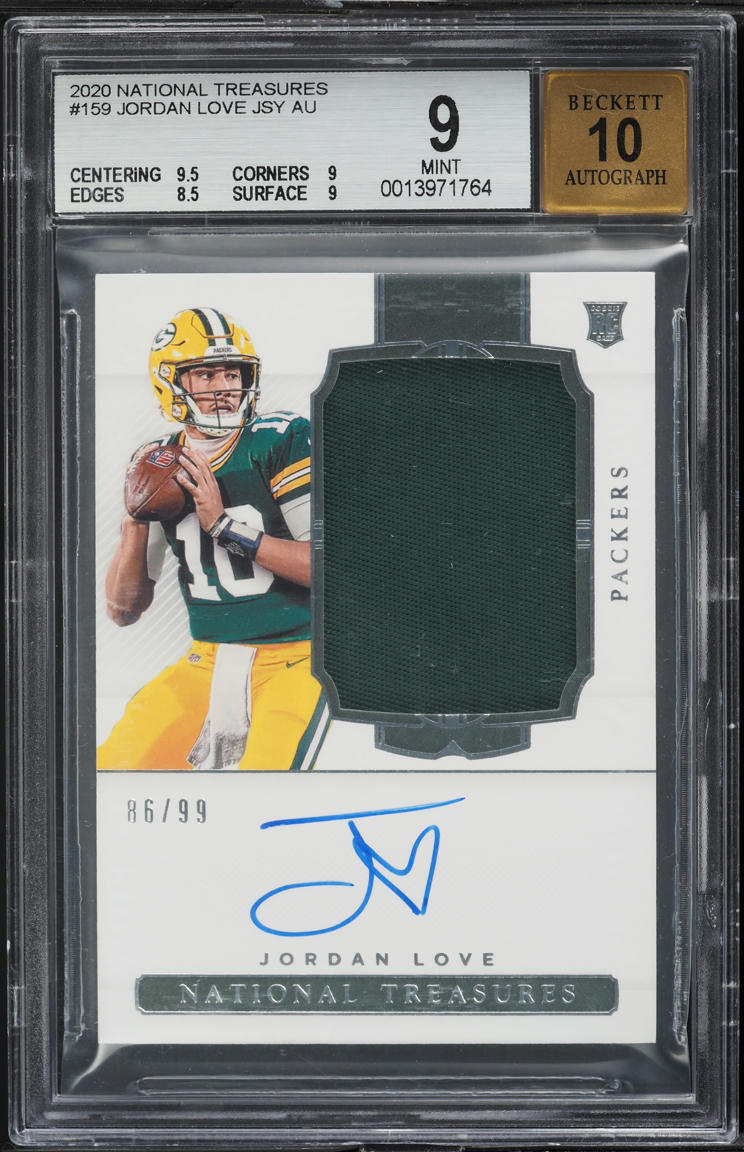 2020 National Treasures Jordan Love ROOKIE PATCH AUTO /99 #159 BGS 9 MINT