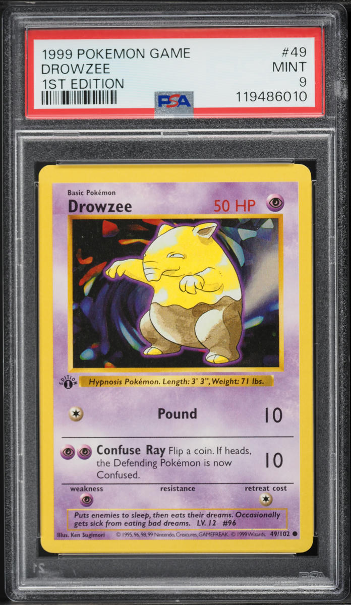1999 Pokemon Base Set Shadowless 1st Edition Drowzee #49 PSA 9 MINT