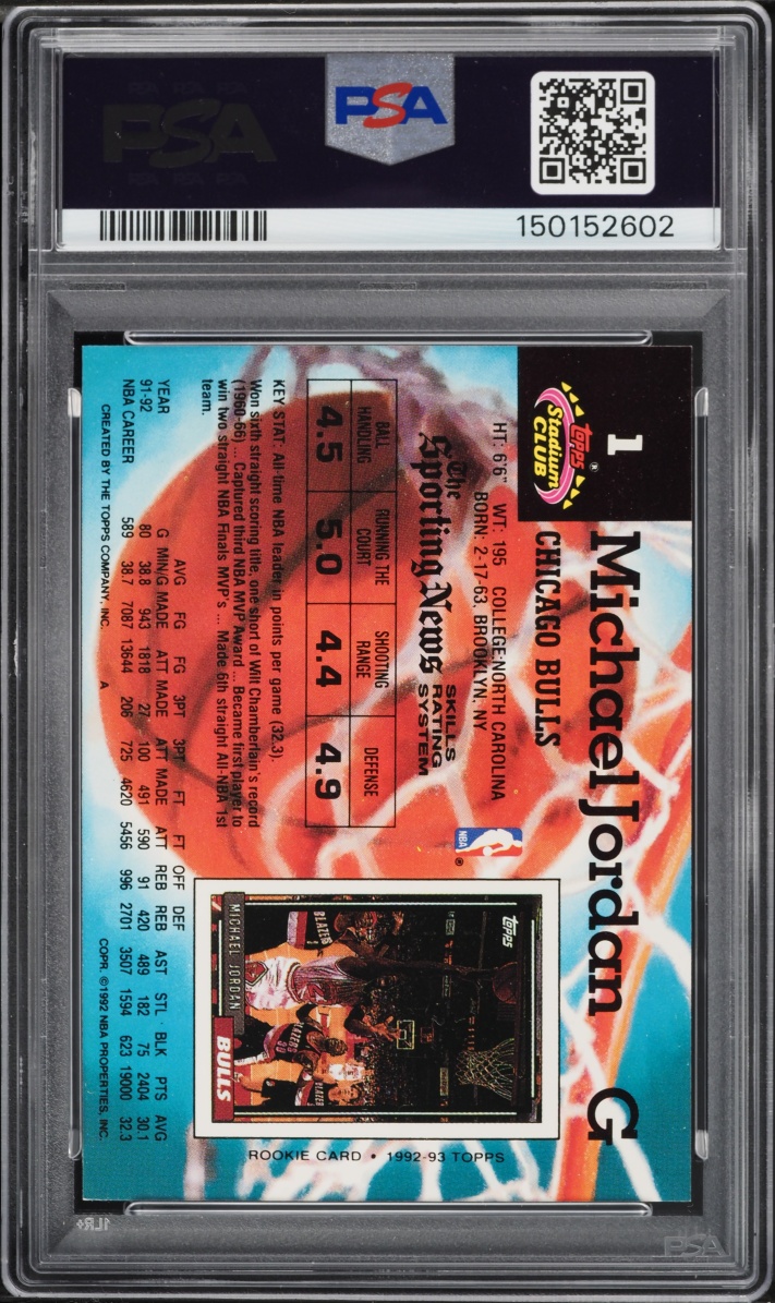 1992 Stadium Club Basketball Michael Jordan #1 PSA 8 NM-MT
