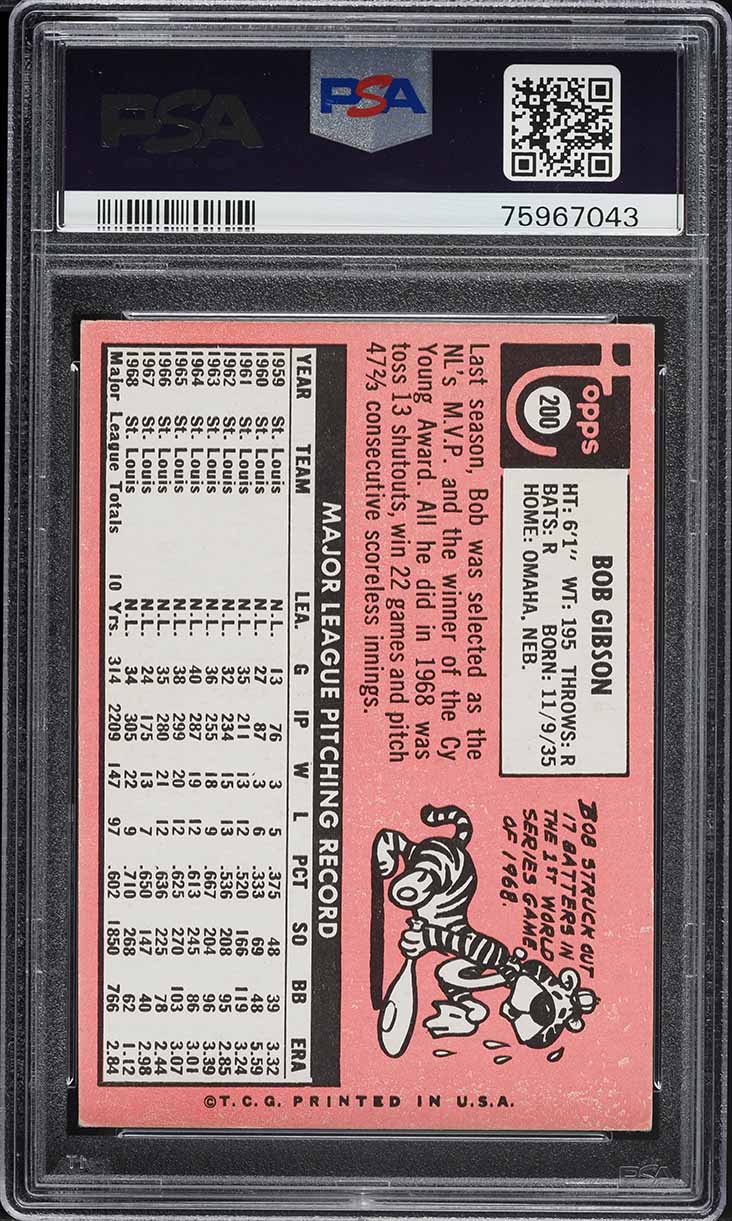1969 Topps Bob Gibson #200 PSA 4 VGEX