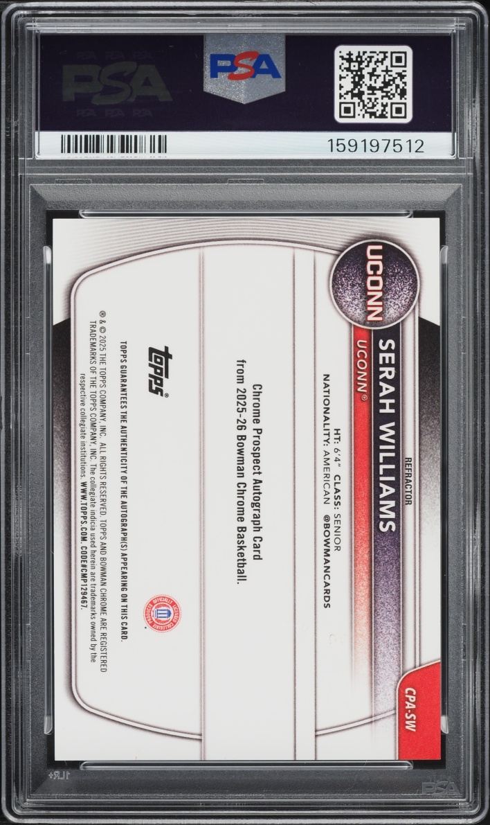 2025 Bowman Chrome U Refractor Serah Williams ROOKIE AUTO /499 #CPA-SW PSA 9 MINT