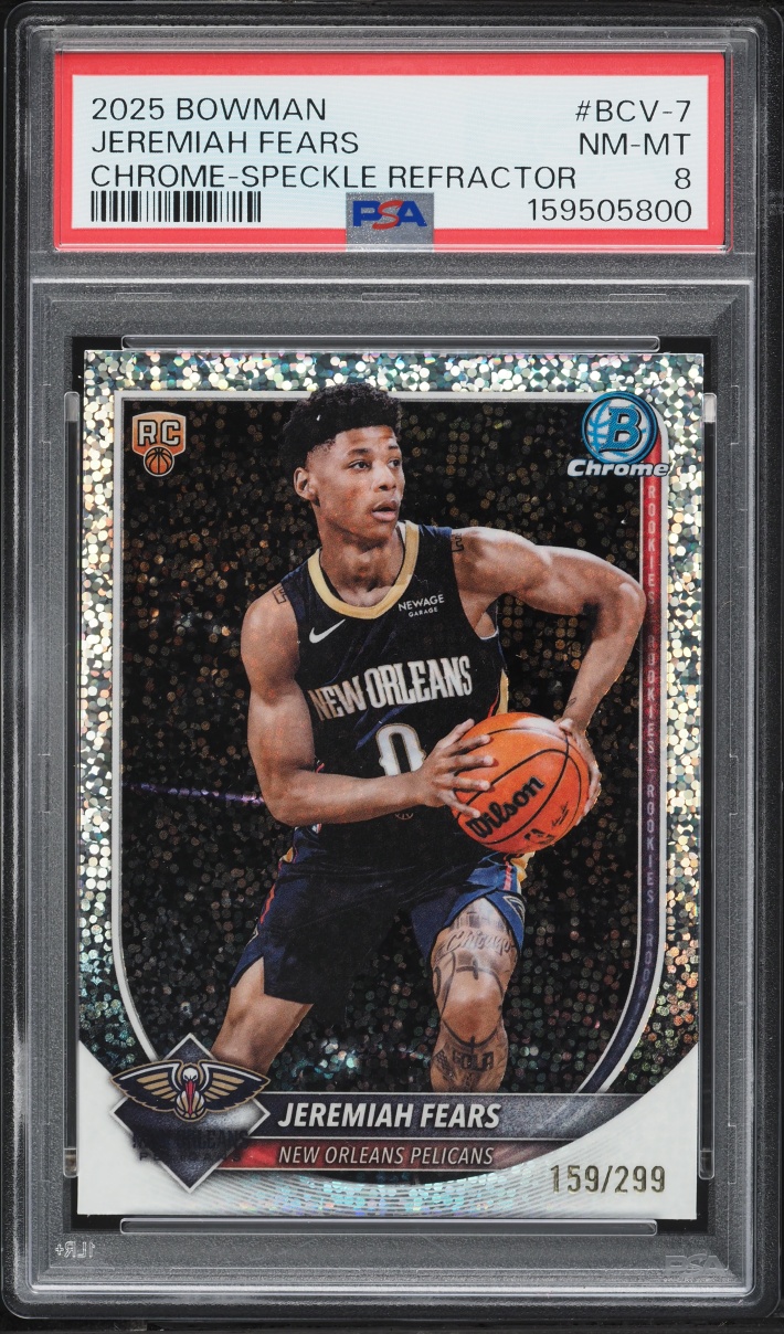 2025 Bowman Chrome Speckle Refractor Jeremiah Fears ROOKIE /299 #BCV-7 PSA 8 NM-MT