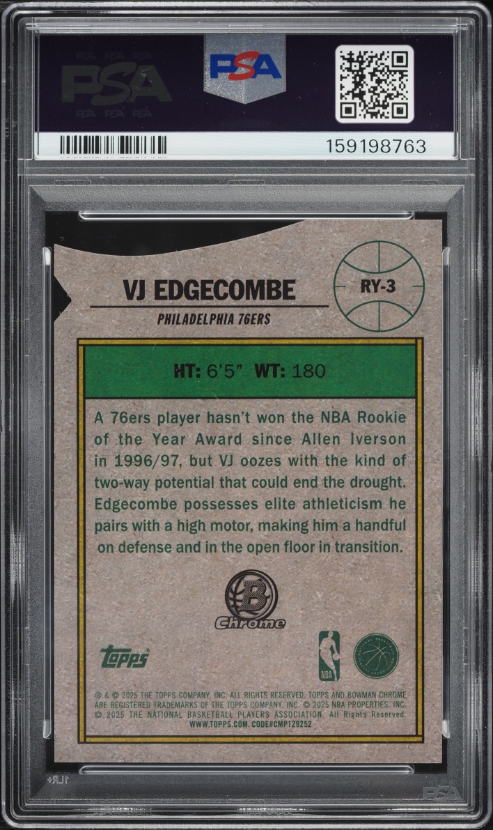 2025 Bowman Chrome Of The Year Favorites Geometric Ref. VJ Edgecombe ROOKIE #RY-3 PSA 9 MINT