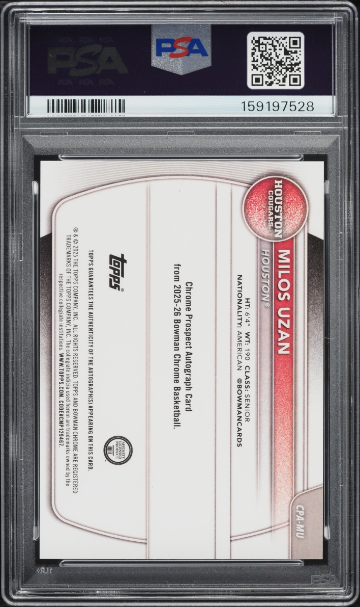 2025 Bowman Chrome U Gold Refractor Milos Uzan ROOKIE AUTO /50 #CPA-MU PSA 10 GEM MINT