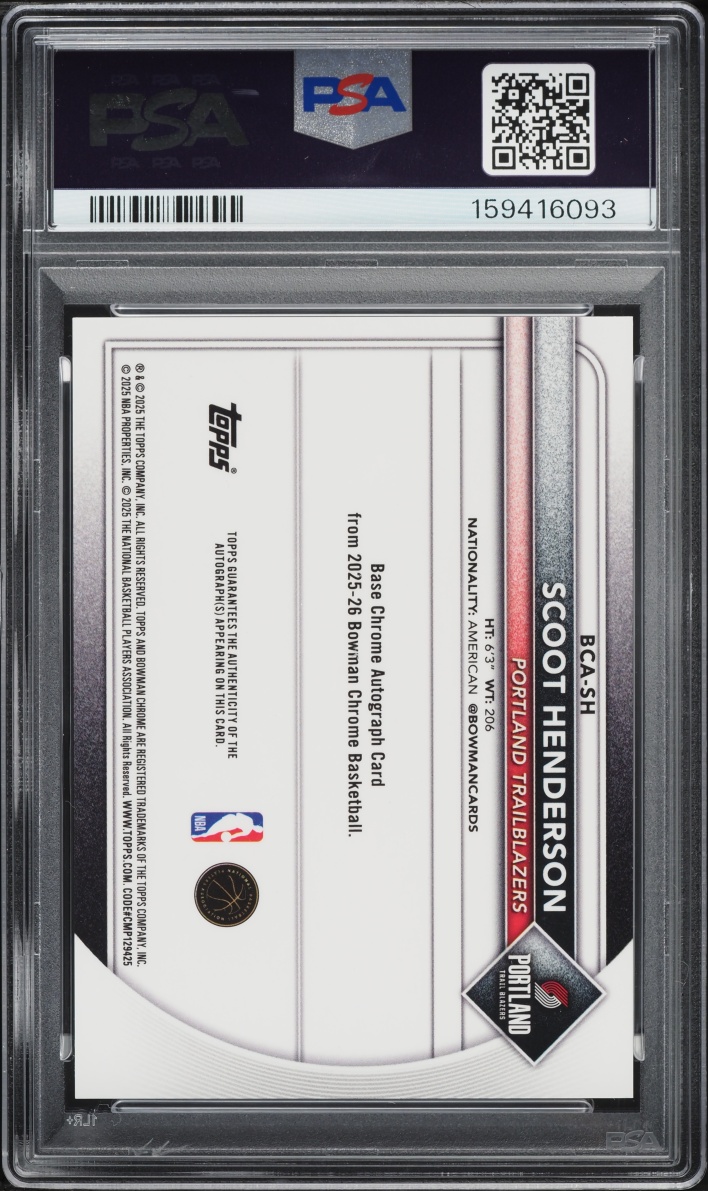 2025 Bowman Chrome Scoot Henderson AUTO #BCA-SH PSA 7 NRMT
