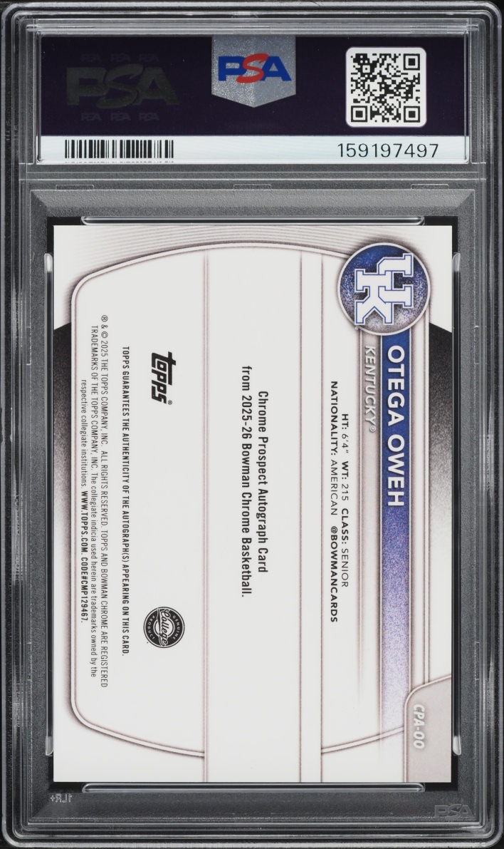 2025 Bowman Chrome U Speckle Refractor Otega Oweh ROOKIE AUTO /299 #CPA-OO PSA 10 GEM MINT