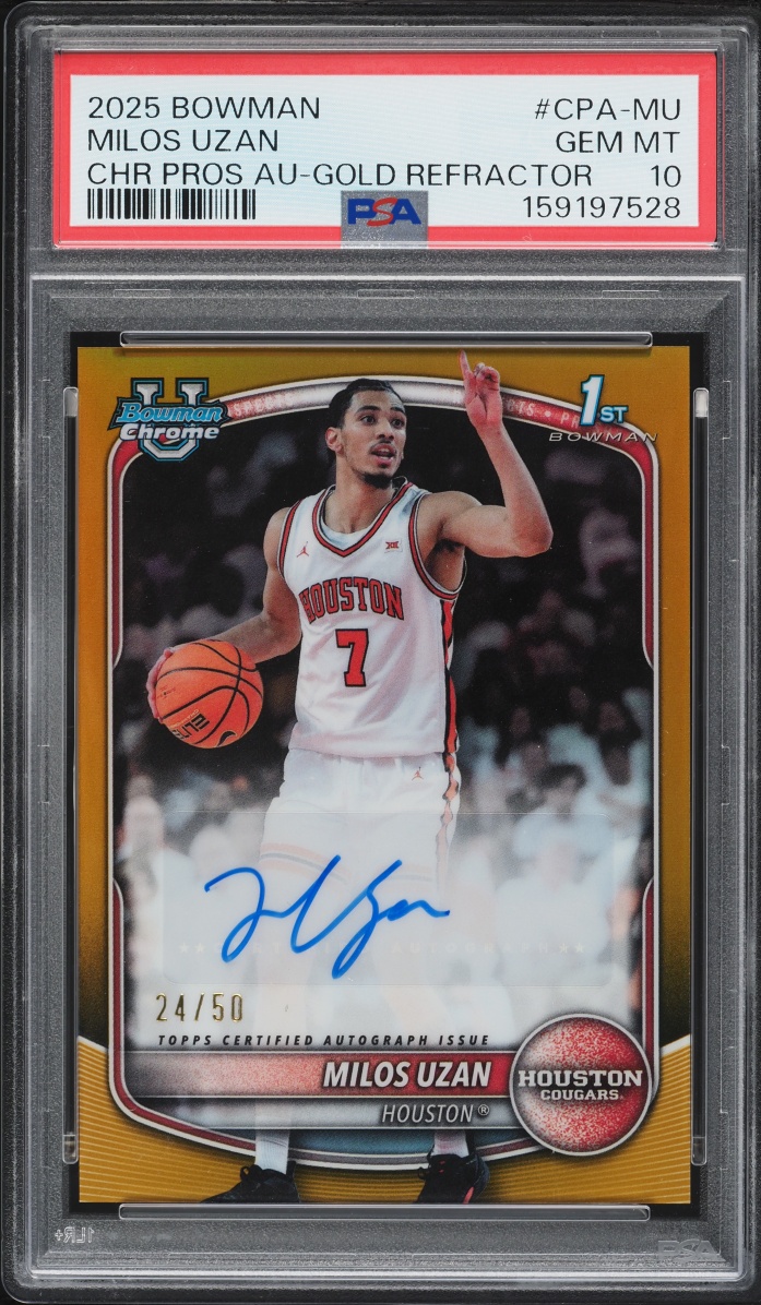 2025 Bowman Chrome U Gold Refractor Milos Uzan ROOKIE AUTO /50 #CPA-MU PSA 10 GEM MINT