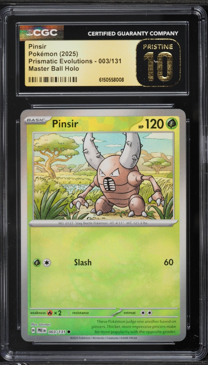 2025 Pokemon Scarlet & Violet Prismatic Evolutions Master Ball Holo Pinsir #3 CGC 10 PRISTINE
