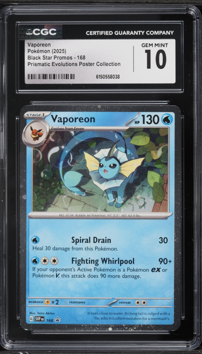 2025 Pokemon Scarlet & Violet Promo Prismatic Evolutions Vaporeon #168 CGC 10 GEM MINT