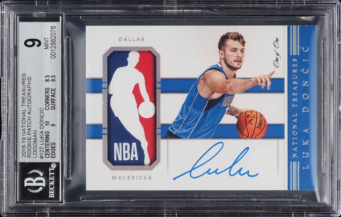 2018 National Treasures Luka Doncic ROOKIE NBA LOGOMAN PATCH AUTO 1/1 #127 BGS 9