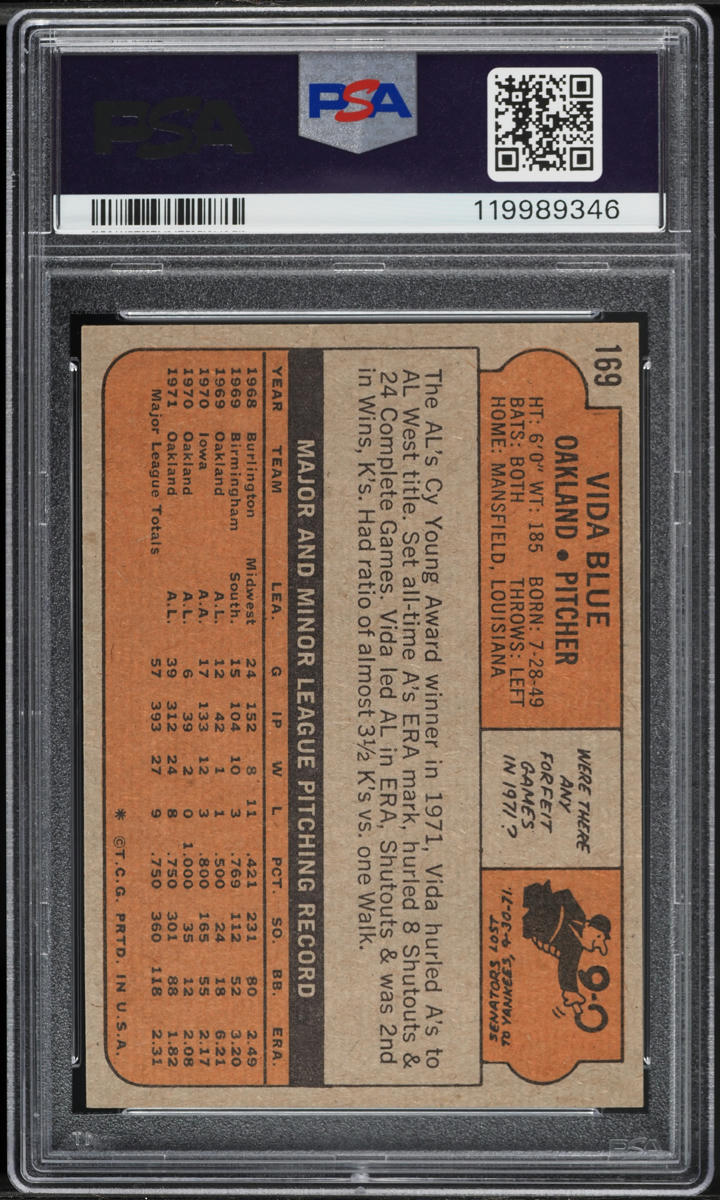 1972 Topps Vida Blue #169 PSA 6 EXMT