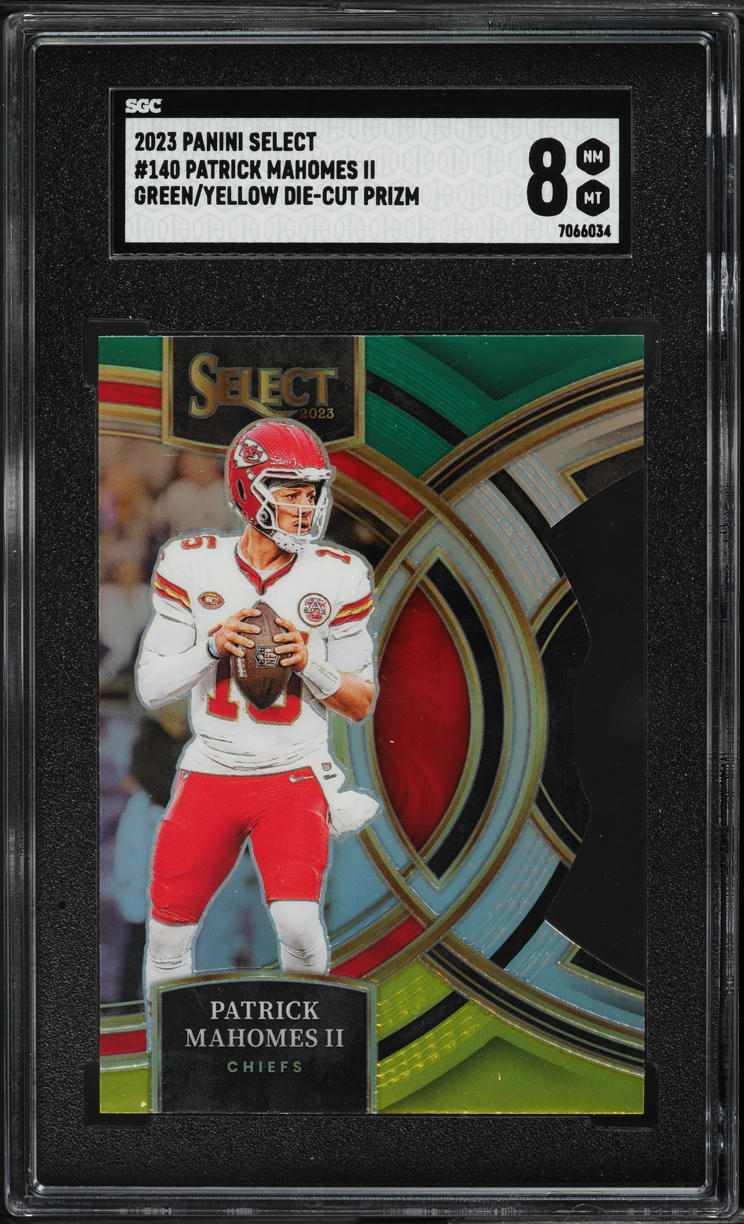 2023 Select Premier Green Yellow Prizm Die-Cut Patrick Mahomes II #140 SGC 8