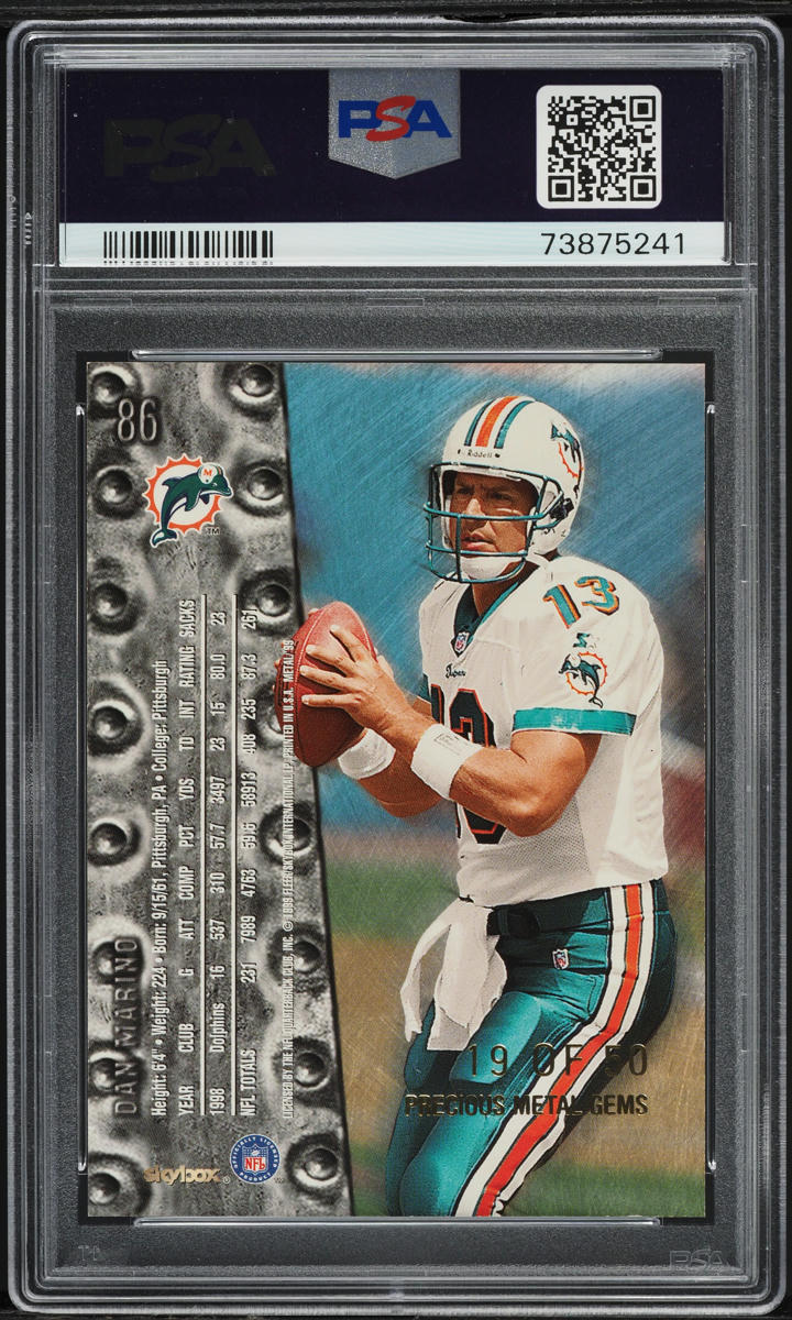 1999 Metal Universe Precious Metal Gems PMG Dan Marino /50 #86 PSA 8 NM-MT