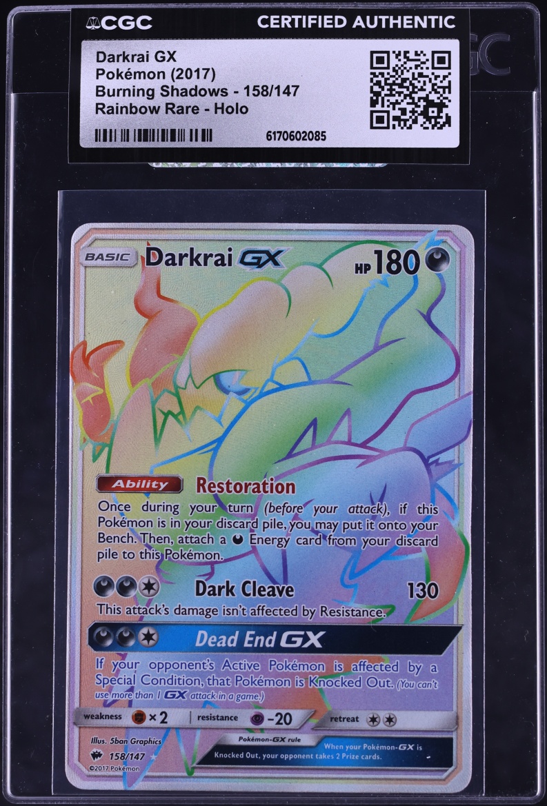 2017 Pokemon Sun & Moon Burning Shadows Rainbow Rare Darkrai GX #158 CGC AUTH
