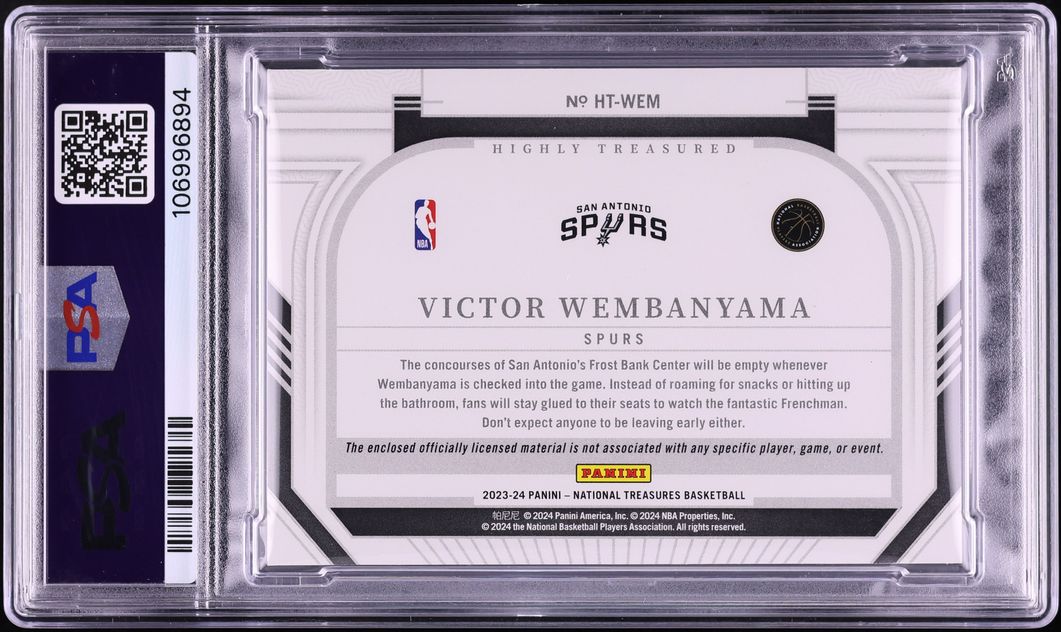 2023 National Treasures Highly Treasured Victor Wembanyama ROOKIE LOGOMAN TAG PATCH 1/1 PSA 10