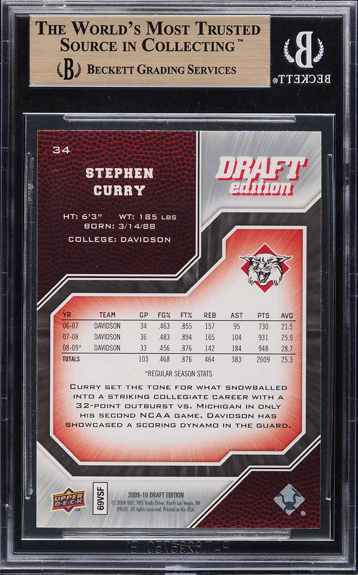 2009 Upper Deck Draft Edition Stephen Curry ROOKIE #34 BGS 10 PRISTINE - Photo 2